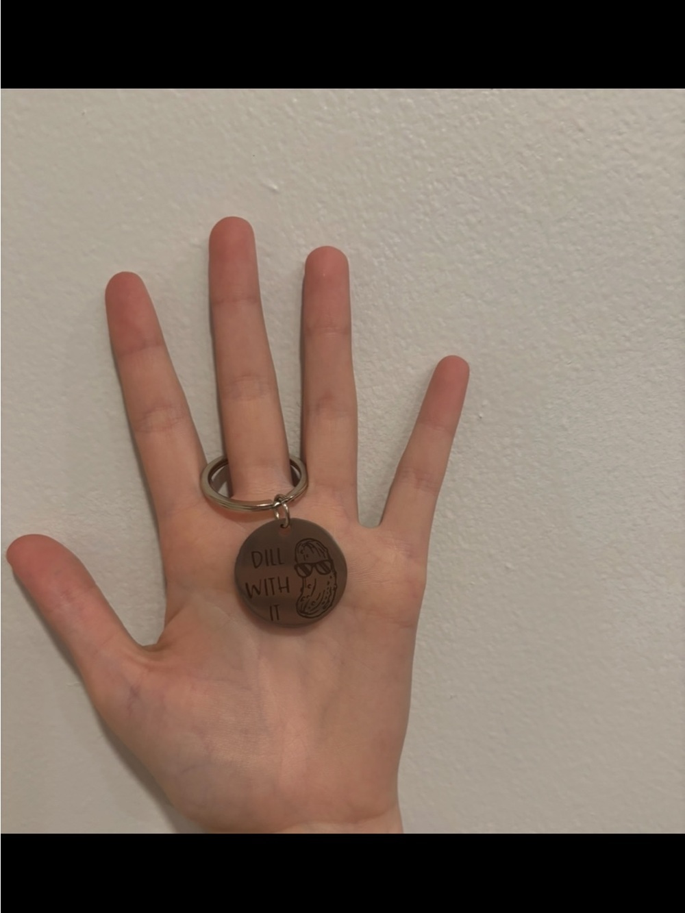 Round silver and black 'Dill With It' Keychain